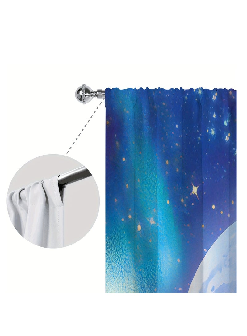 2pcs Wolf Moon Printing Curtain, Rod Pocket Window Treatment For Bedroom Office Kitchen Living Room Study Home Decor, Room Decoration Aesthetic Curtain - Image 5