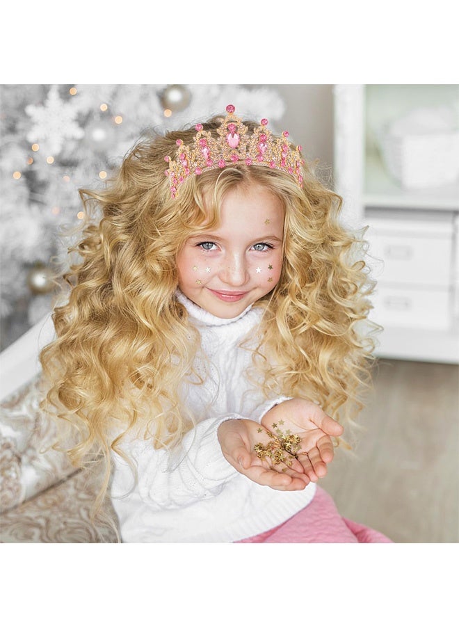 Gold Pink Rhinestone Princess Crown Headband Hair Hoops Hair Accessories Bridal Hairbands Tiara Party Headwear Wedding for Bride, Bridesmaid, Princess, Girl - Image 4