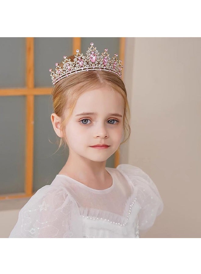 Gold Pink Rhinestone Princess Crown Headband Hair Hoops Hair Accessories Bridal Hairbands Tiara Party Headwear Wedding for Bride, Bridesmaid, Princess, Girl - Image 3