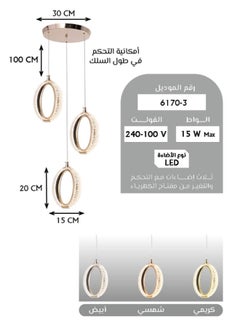 Best Power Modern LED Chandelier 3-Light 6170-3 | Adjustable Height 100cm | 3 Lighting Levels | 15W Elegant Hanging Light for Dining, Living Room, and Bedroom  - Image 3