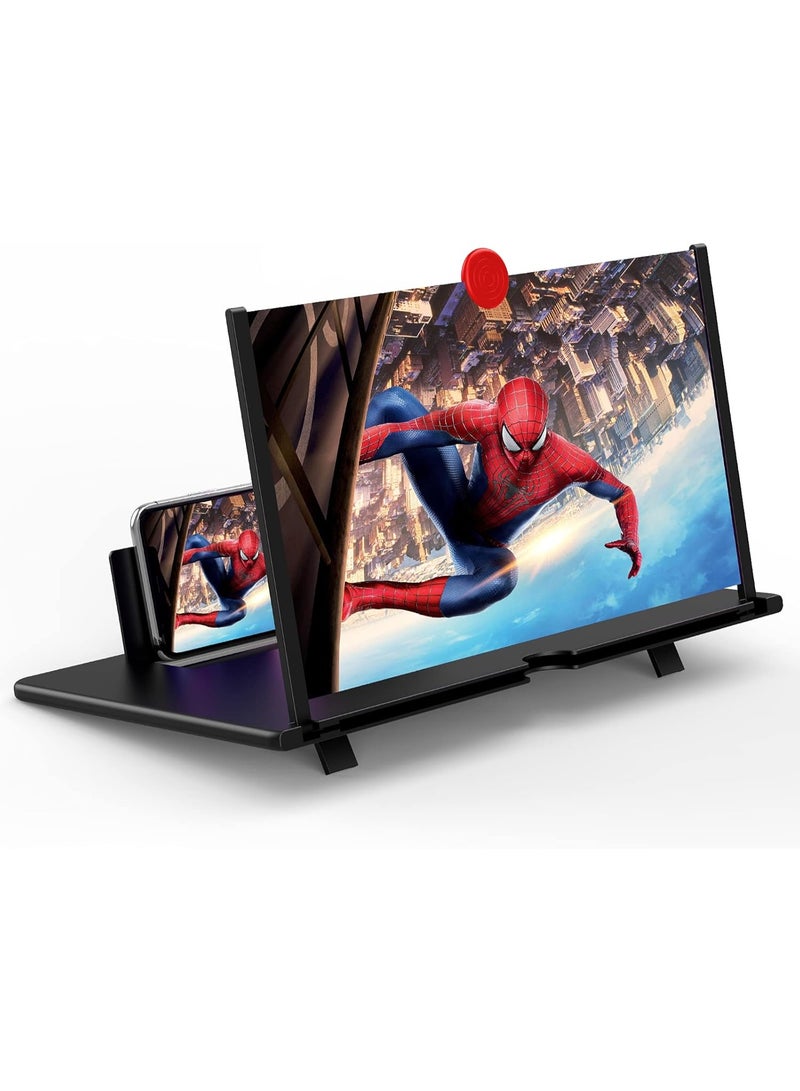 12 "مكبر الشاشة -3D HD مكبر الهاتف المحمول بروجيكتور مكبر الشاشة للأفلام والفيديو والألعاب -قابلة للطي الهاتف الخلوي الوقوف مع مكبر الشاشة -يدعم جميع الهواتف الذكية (الأسود-12 بوصة) - Image 1