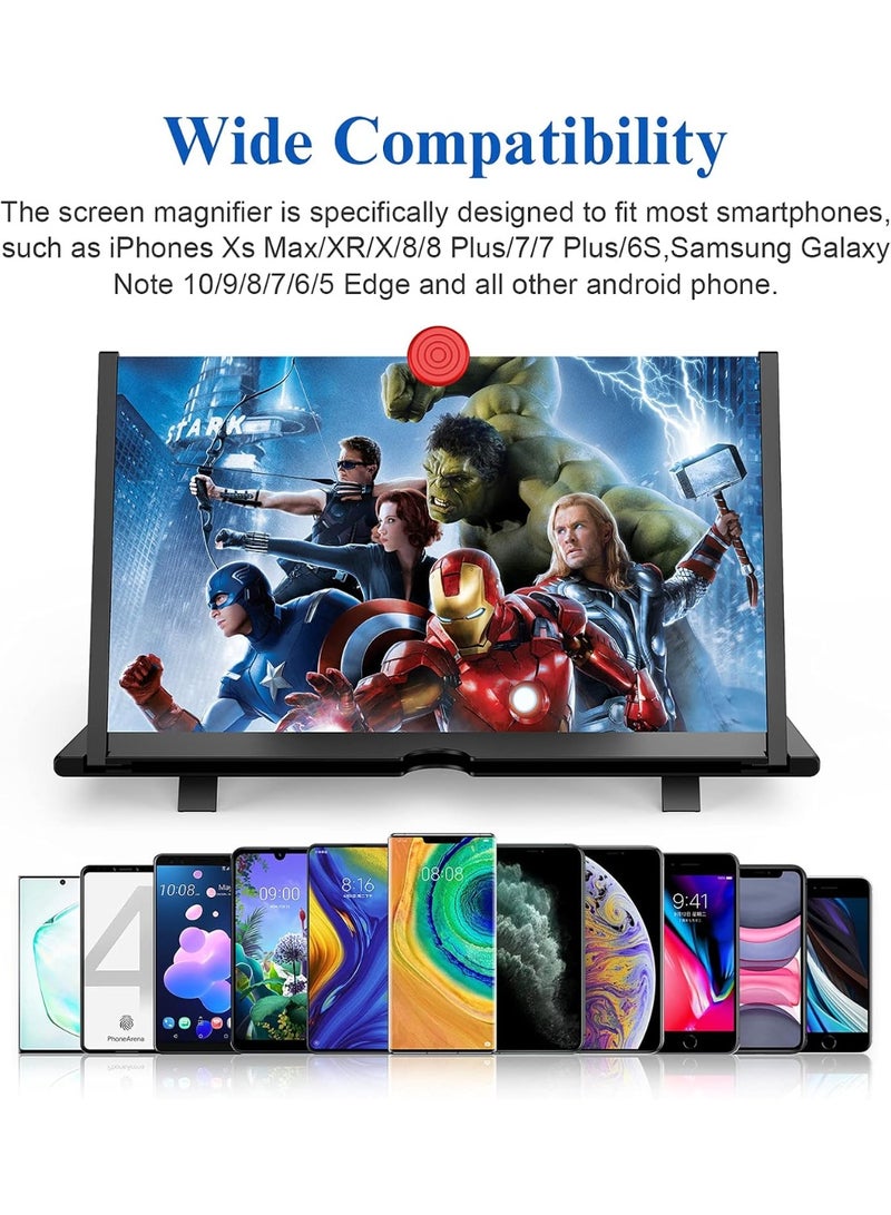 12 "مكبر الشاشة -3D HD مكبر الهاتف المحمول بروجيكتور مكبر الشاشة للأفلام والفيديو والألعاب -قابلة للطي الهاتف الخلوي الوقوف مع مكبر الشاشة -يدعم جميع الهواتف الذكية (الأسود-12 بوصة) - Image 2