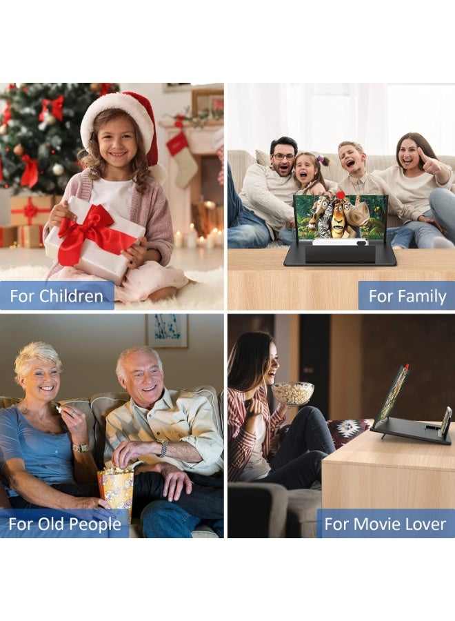 12 "مكبر الشاشة -3D HD مكبر الهاتف المحمول بروجيكتور مكبر الشاشة للأفلام والفيديو والألعاب -قابلة للطي الهاتف الخلوي الوقوف مع مكبر الشاشة -يدعم جميع الهواتف الذكية (الأسود-12 بوصة) - Image 4