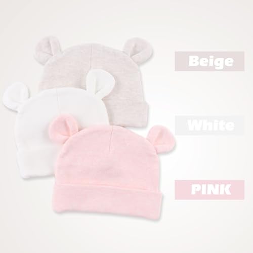 JANGANNSA Cotton Newborn Baby Girls Hat Spring Newborn Boys Hat Cute Rabbit Infant Beanie (White+Pink+Khaki(Premiee/Newborn)) - Image 4