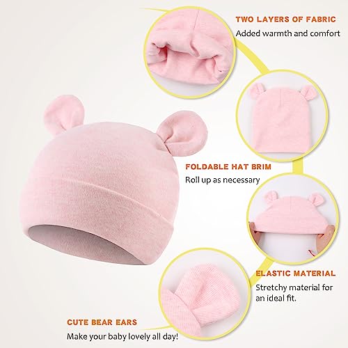 JANGANNSA Cotton Newborn Baby Girls Hat Spring Newborn Boys Hat Cute Rabbit Infant Beanie (White+Pink+Khaki(Premiee/Newborn)) - Image 5