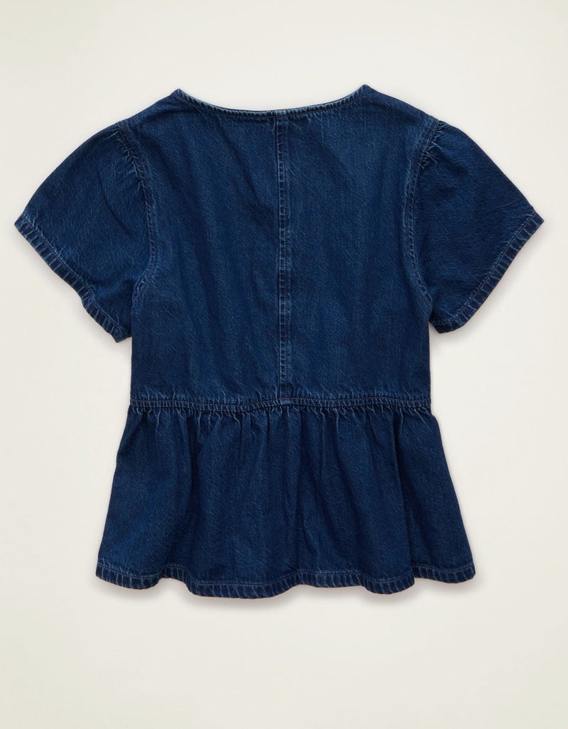 American Eagle AE Short-Sleeve Denim Peplum Top - Image 2