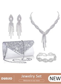 4Pcs Silver Jewelry Set with Clutch Purse, Deluxe Bag for Light Luxury Dinner Party, Rhinestone Ear Clip, Bridal Wedding Choker Bracelet, Fringe Jewelry Set, Women Rhinestone Evening Clutch Bag - pzsku/Z38EEB68CBE8CA394AFE2Z/45/_/1736742976/b7e1dfcc-39d9-48c2-ae35-719c75060853