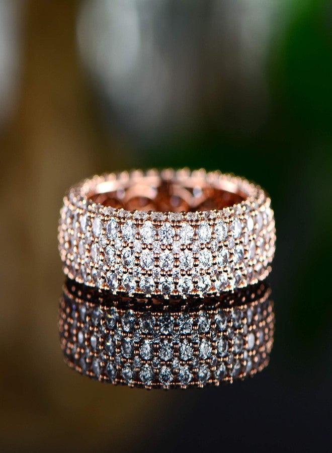 Barzel Women's Wide Eternity Ring Wedding Band - 18k White or Rose Gold Plated Wide Band Cubic Zirconia Eternity Ring, 6, Metal, Cubic Zirconia - Image 2