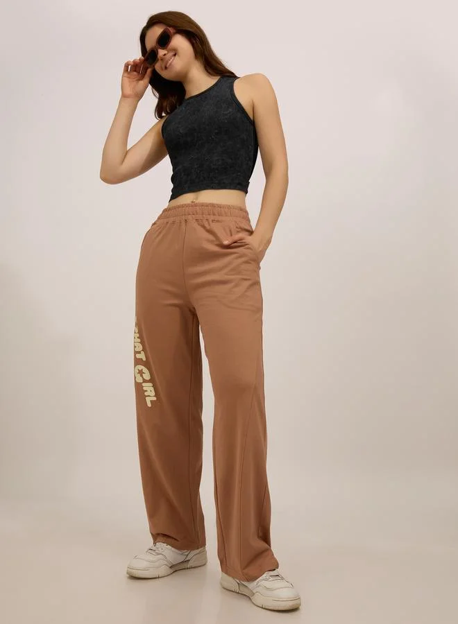 Outzidr  Brown Side Cut And Sew Printed Joggers for Women | Best Price UAE