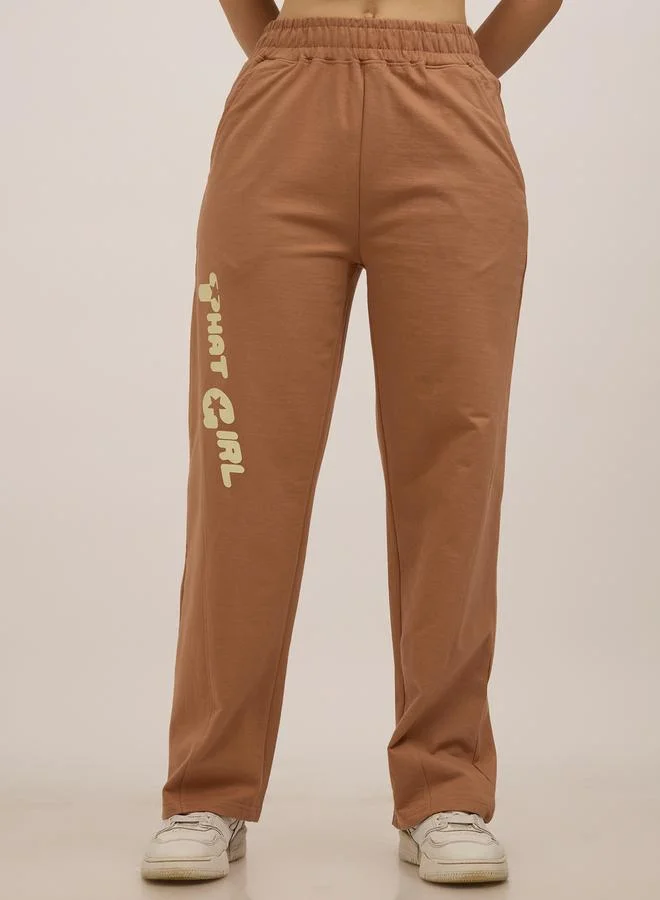 Outzidr  Brown Side Cut And Sew Printed Joggers for Women | Best Price UAE