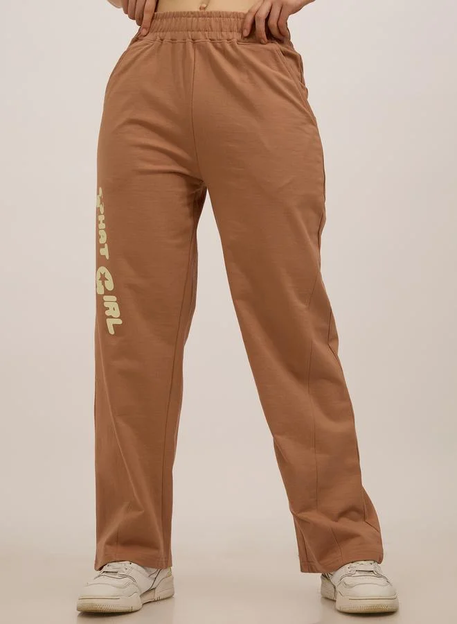Outzidr  Brown Side Cut And Sew Printed Joggers for Women | Best Price UAE