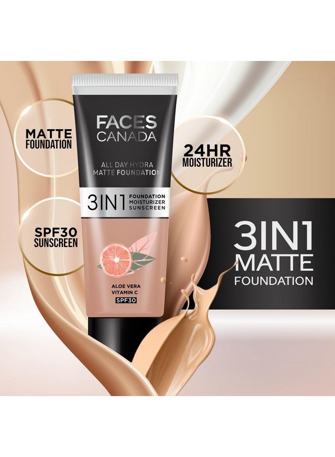 فاسيسكانادا Faces Canada All Day Hydra Matte Foundation Mini 3In1 Foundation + Moisturizer + Spf 30 24 Hr Aloe Hydration & Vitamin C 10Hr Long Wear متوسطة إلى عالية التغطية القابلة للبناء العاج المطلق 15 مل - Image 4