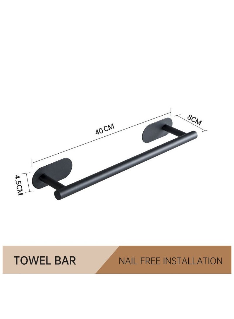 Wall Mounted Bathroom Accessory Towel Rack Black 40 x 8cm  - Image 1