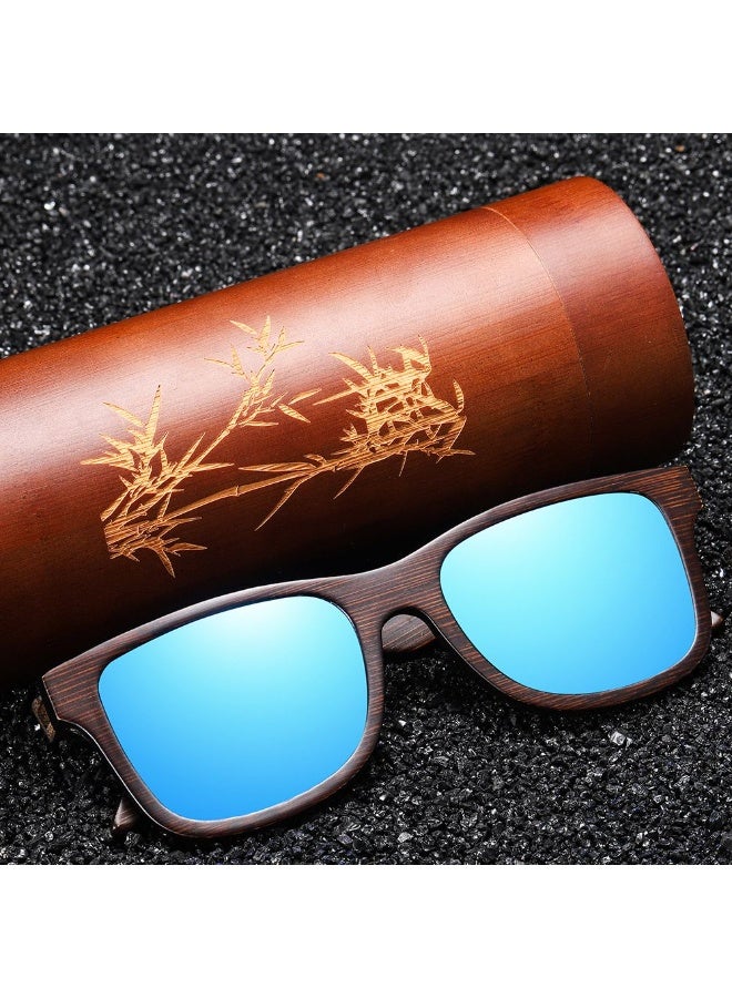 Wood Bamboo Polarized Sunglasses for Men Women, UV400 Protection with Patterned Temples & Spring Hinge - Image 1