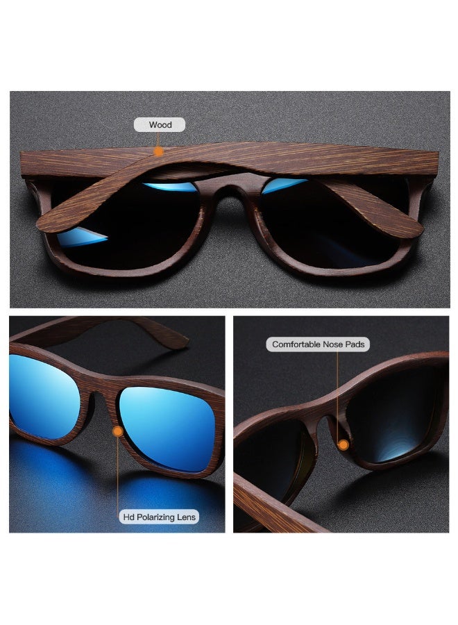 Wood Bamboo Polarized Sunglasses for Men Women, UV400 Protection with Patterned Temples & Spring Hinge - Image 4