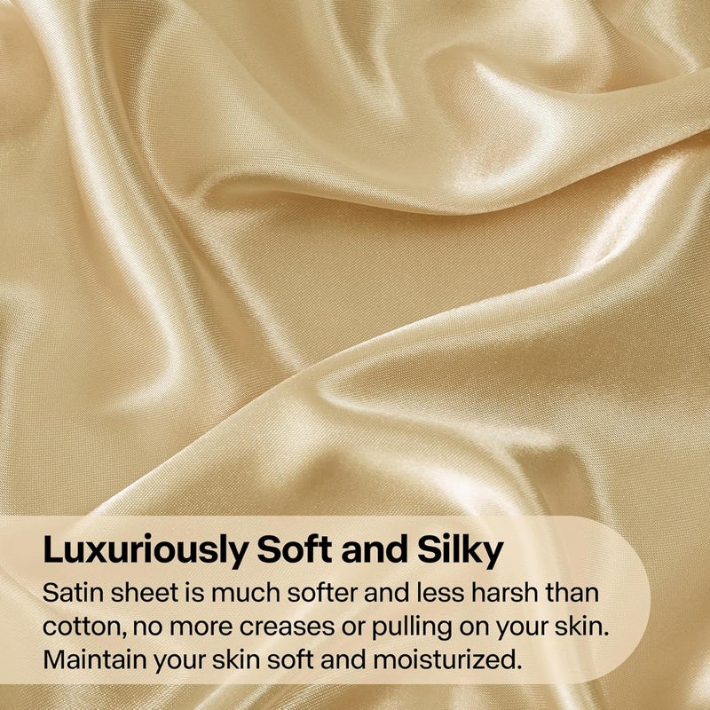 BEDELITE Satin Sheets Queen Size Bed Set, Luxury Soft Champagne Silky Sheets for Hair and Skin, Similar to Silk Bed Sheets Set 4 Pieces with 1 Deep Pocket Fitted Sheet, 1 Flat Sheet, and 2 Pillowcases - Image 3