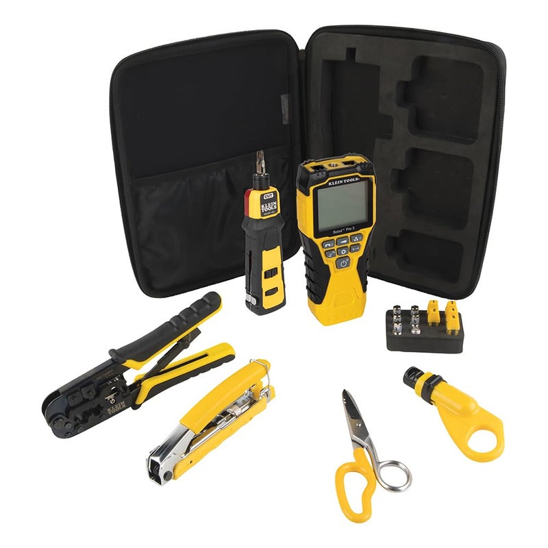 Klein Tools VDV001819 Tool Set Cable Installation Test Set with Crimpers Scout Pro 3 Cable Tester Snips Punchdown Tool Case 6Piece