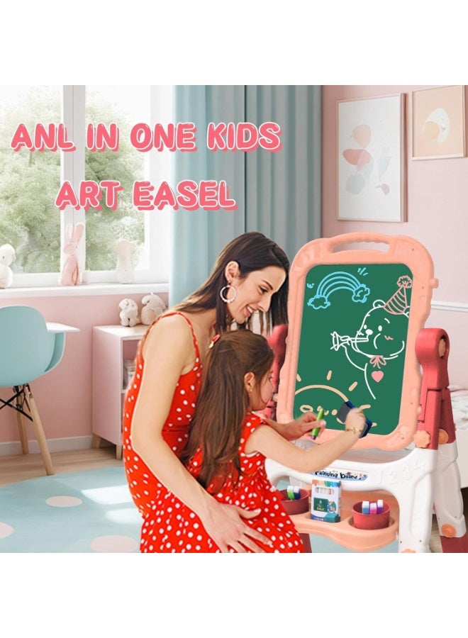 م.ا & ف'س لعبة لوحة رسم للأطفال: حامل رسم فني قائم وقابل للتعديل، مزود بسبورة مغناطيسية دوارة مزدوجة الوجه وملحقات للرسم، مناسب للأطفال الصغار (بنين وبنات) - اللون الوردي. - Image 5