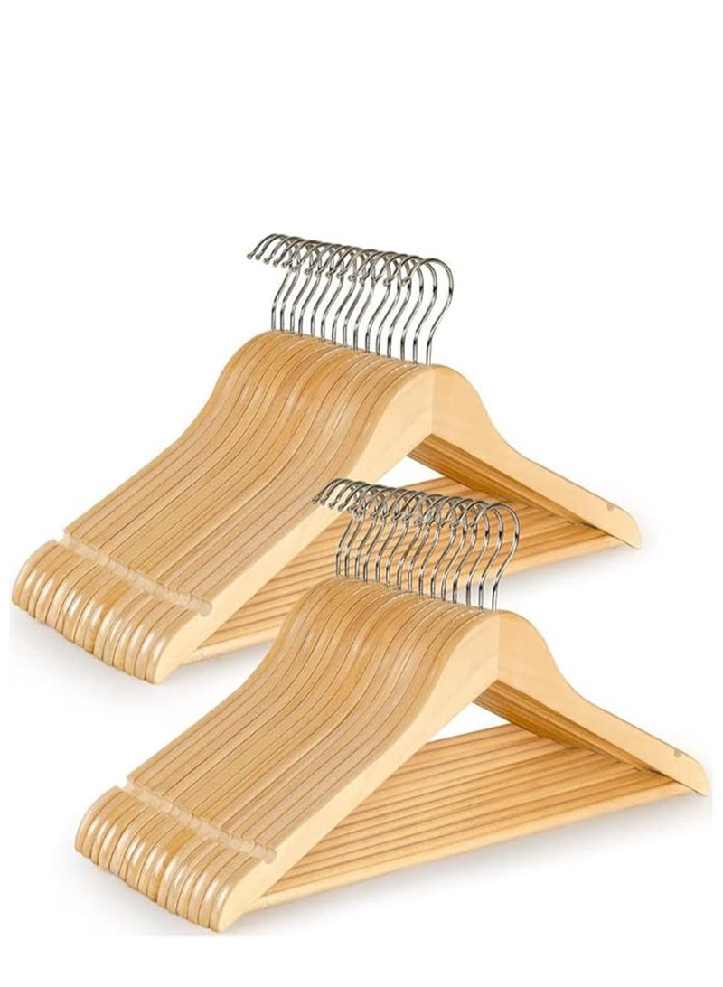 Wooden Hangers 20 Pack, Natural Wood Coat Hangers with Non Slip Pants Bar, 360° Swivel Hook and Shoulder Notches for Skirts Jacket Pants and All Clothes (20Pcs, YJ-001) - Image 1
