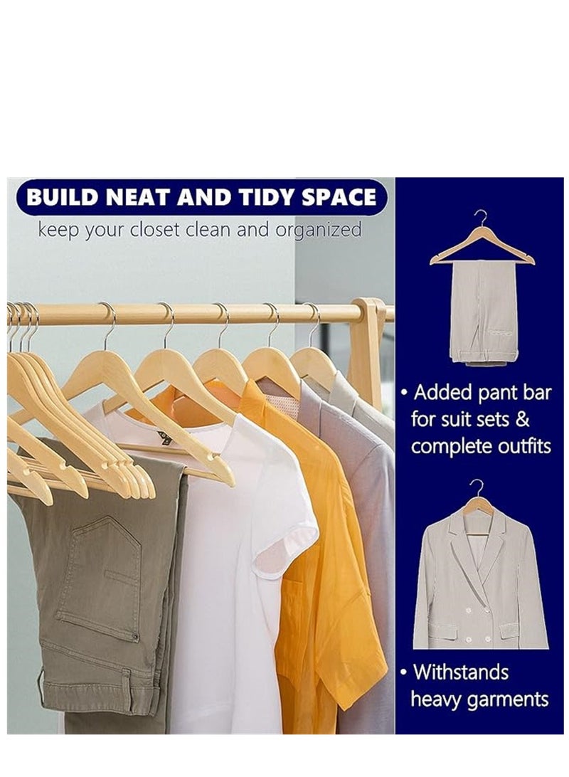 Wooden Hangers 20 Pack, Natural Wood Coat Hangers with Non Slip Pants Bar, 360° Swivel Hook and Shoulder Notches for Skirts Jacket Pants and All Clothes (20Pcs, YJ-001) - Image 2