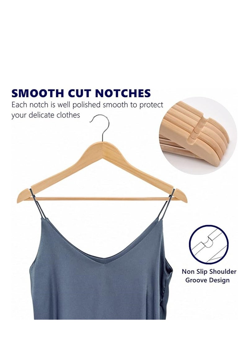 Wooden Hangers 20 Pack, Natural Wood Coat Hangers with Non Slip Pants Bar, 360° Swivel Hook and Shoulder Notches for Skirts Jacket Pants and All Clothes (20Pcs, YJ-001) - Image 5
