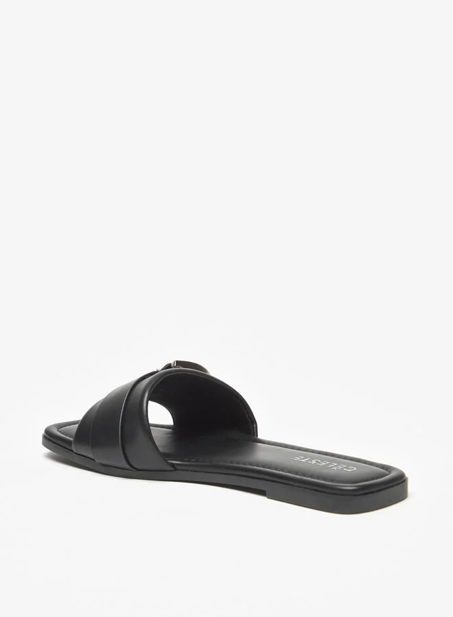 Celeste Women Solid Slip On Sandals with Metal Accent