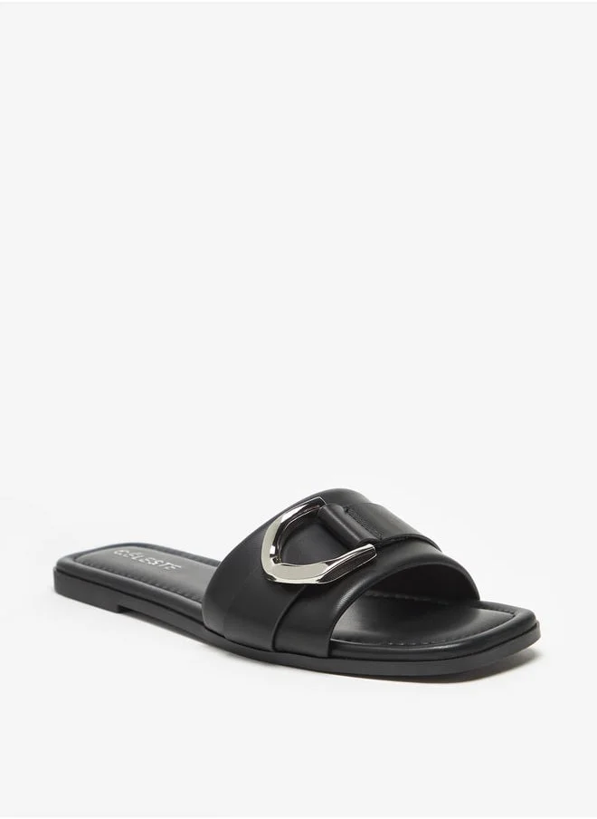 Celeste Women Solid Slip On Sandals with Metal Accent