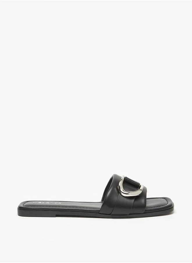 Celeste Women Solid Slip On Sandals with Metal Accent