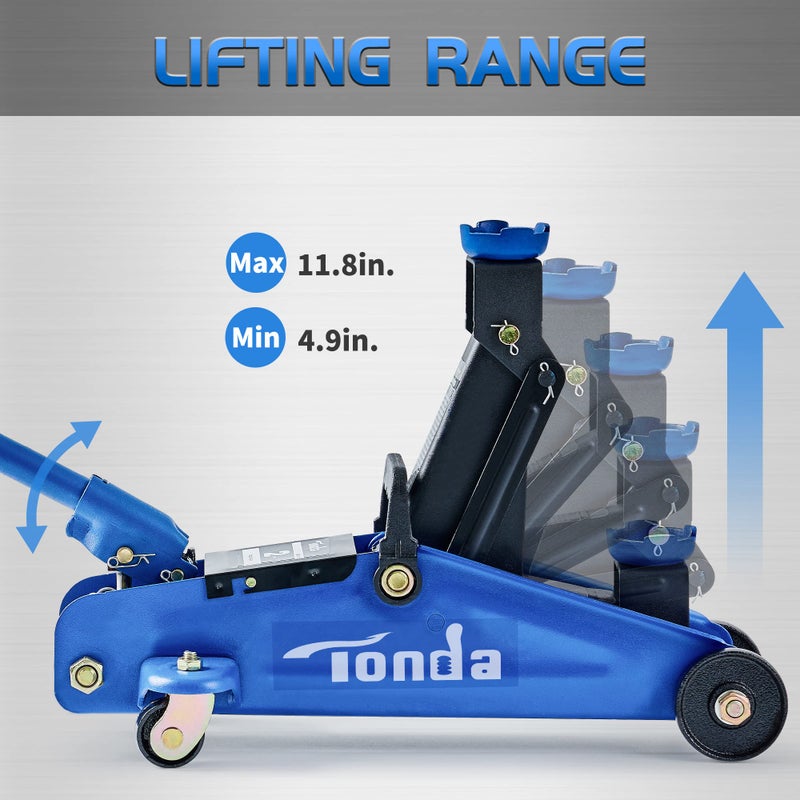 TONDA جاك أرضي توندا، جاك هيدروليكي محمول للسيارات، سعة 2 طن (3,800 رطل)، أزرق - Image 3