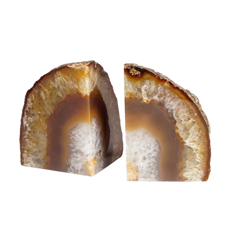 AMOYSTONE Heavy-Duty Agate Bookends, Natural Decorative Book Ends for Heavy Books, Crystal Book Stopper 6-8 LBS with Non-Slip Mat, Perfect for Office and Home Shelves - Image 1