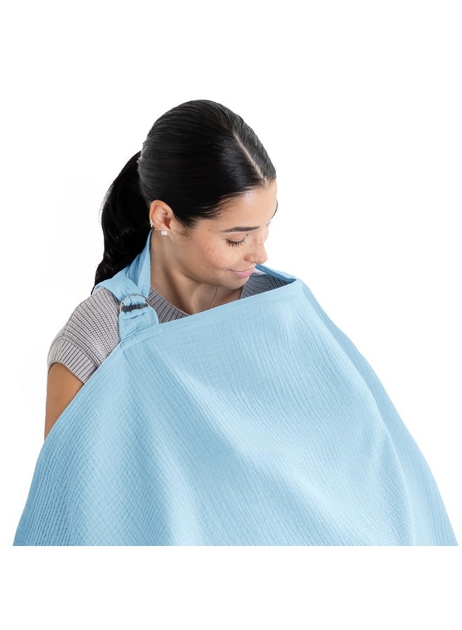 Comfy Cubs Nursing Cover For Baby Breastfeeding - 100% Muslin Cotton, Soft & Breathable Cotton, Breastfeeding Pumping Cover For Mom, With Rigid Hoop - Privacy Unisex Lightweight Covers Wrap (Sky Blue)  - Image 1