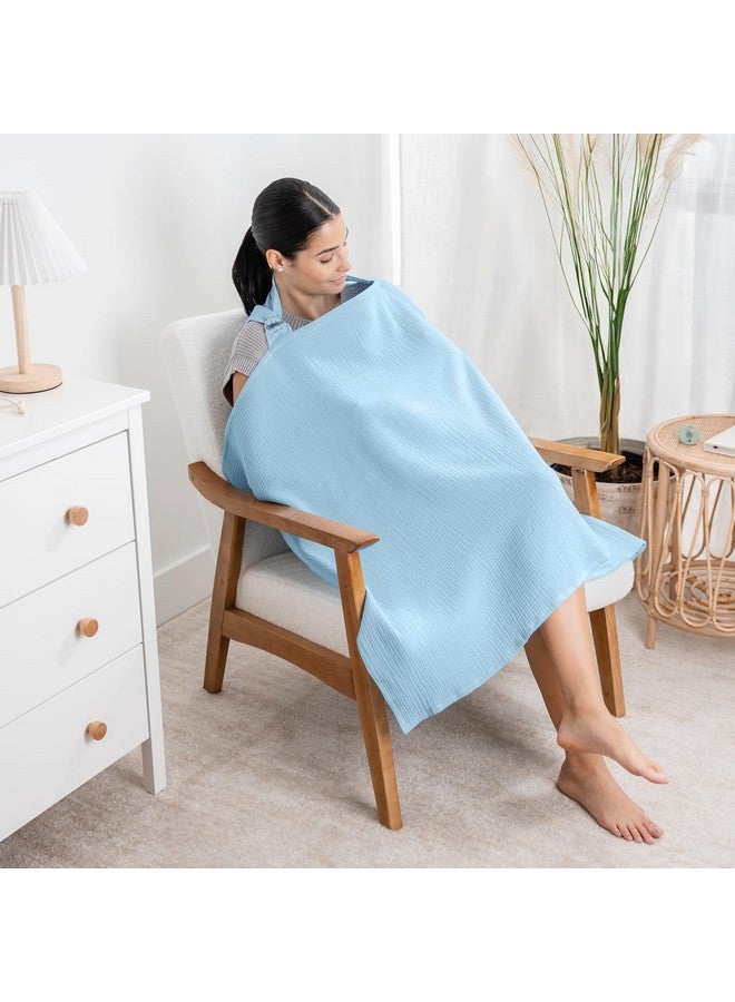 Comfy Cubs Nursing Cover For Baby Breastfeeding - 100% Muslin Cotton, Soft & Breathable Cotton, Breastfeeding Pumping Cover For Mom, With Rigid Hoop - Privacy Unisex Lightweight Covers Wrap (Sky Blue)  - Image 2