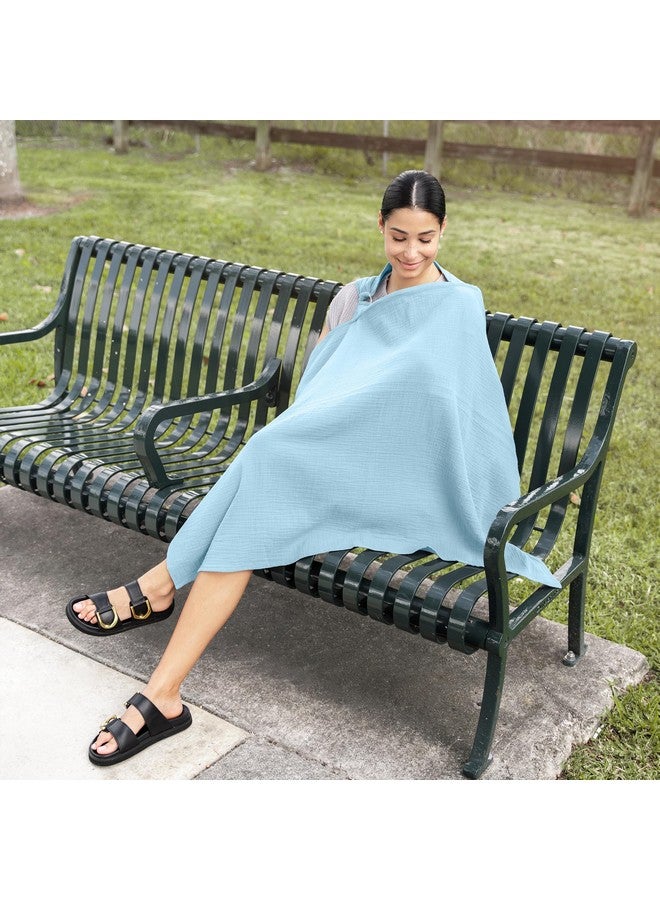 Comfy Cubs Nursing Cover For Baby Breastfeeding - 100% Muslin Cotton, Soft & Breathable Cotton, Breastfeeding Pumping Cover For Mom, With Rigid Hoop - Privacy Unisex Lightweight Covers Wrap (Sky Blue)  - Image 5