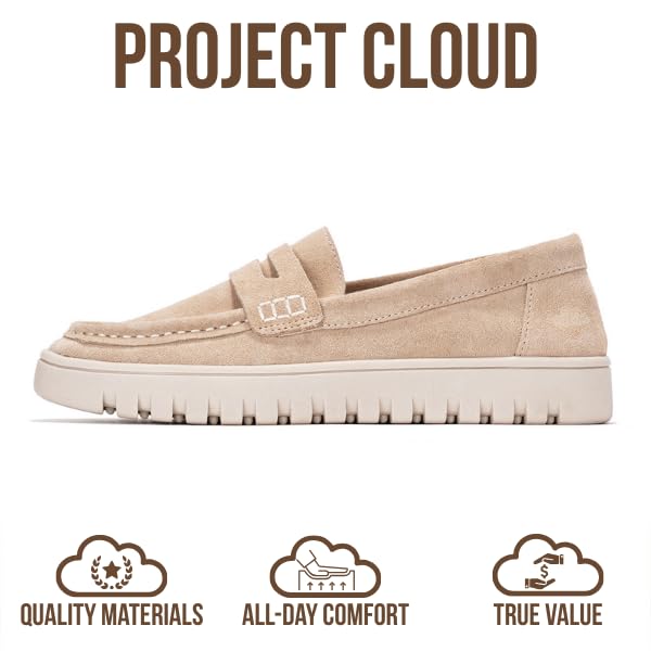 Project Cloud Genuine Leather Loafers for Women – Memory Foam Insoles Slip On Shoes for Women – Lightweight Womens Shoes – Non Slip Womens Loafers (Filide1, Nude,6.5) - Image 3