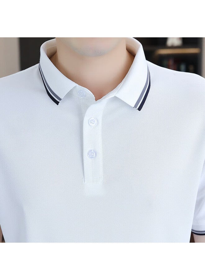 Tucano Men's Short Sleeve T-shirt Summer Business Casual Solid Color Polo Breathable All-match Top Men's Clothing White 4XL - Image 1