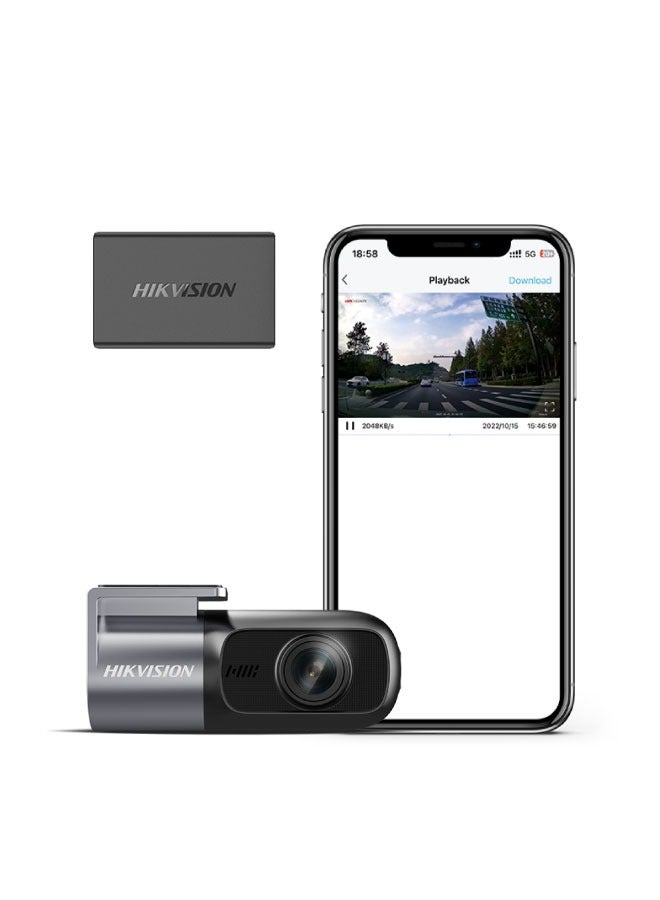 هيك فيجن Hikvision D1 Dashcam، دوران 360¬∞، 1080P، واي فاي، تطبيق، قناة واحدة، طاقة محول السجائر، تسجيل متكرر - Image 1