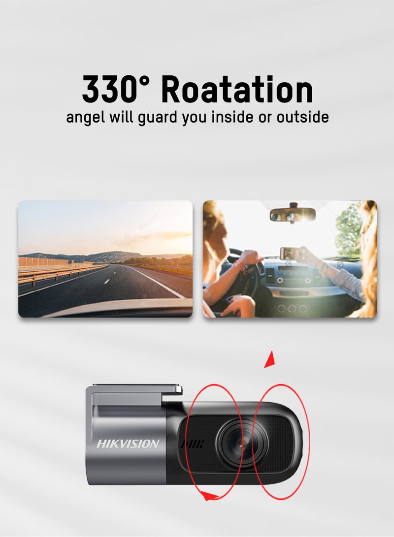 هيك فيجن Hikvision D1 Dashcam، دوران 360¬∞، 1080P، واي فاي، تطبيق، قناة واحدة، طاقة محول السجائر، تسجيل متكرر - Image 4