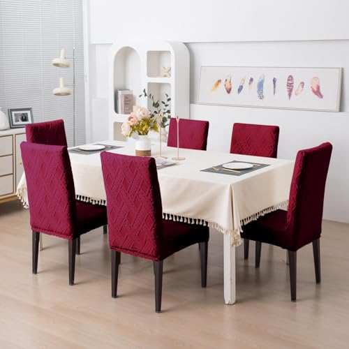 Styleys Elastic Chair Cover Stretch Removable Washable Short Jacquard Dining Chair Cover Protector Seat Slipcover (Pack of 6, Red, JCMC40) - Image 2