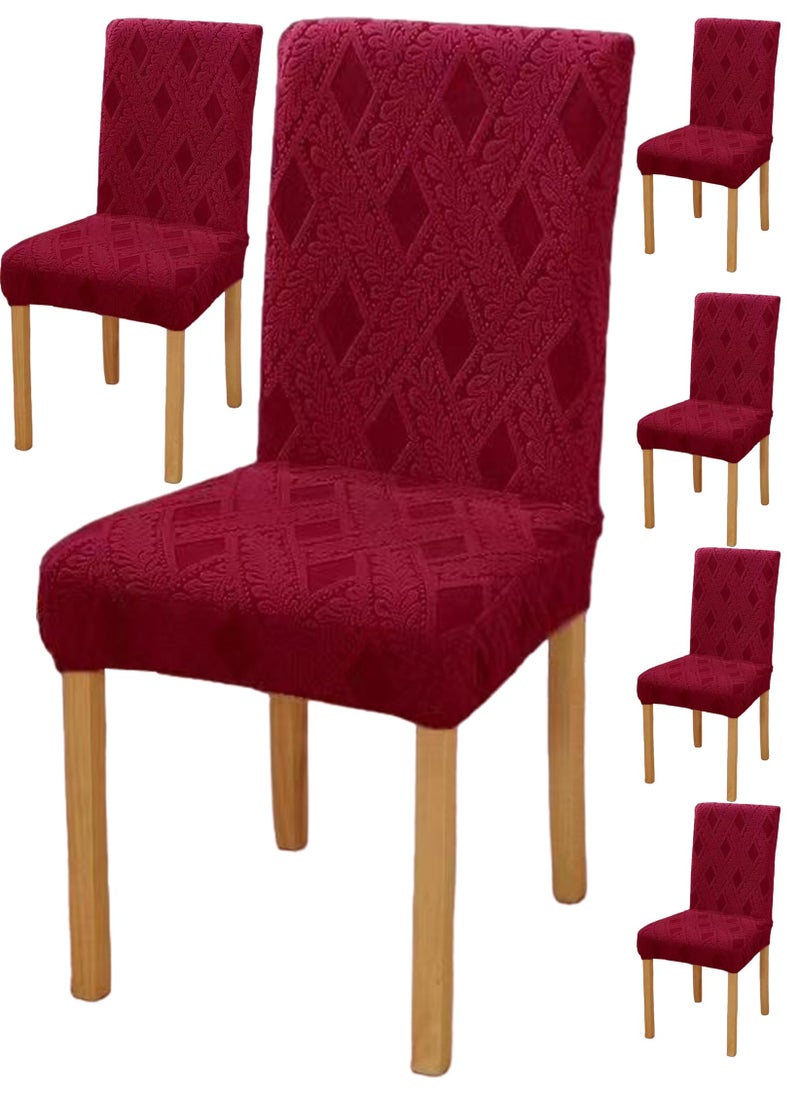 Styleys Elastic Chair Cover Stretch Removable Washable Short Jacquard Dining Chair Cover Protector Seat Slipcover (Pack of 6, Red, JCMC40) - Image 1