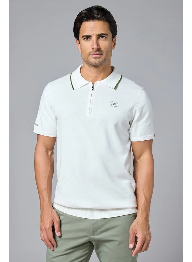 Mannerism The Snowfall White Cotton Polo with Subtle Zip Comfort Fit