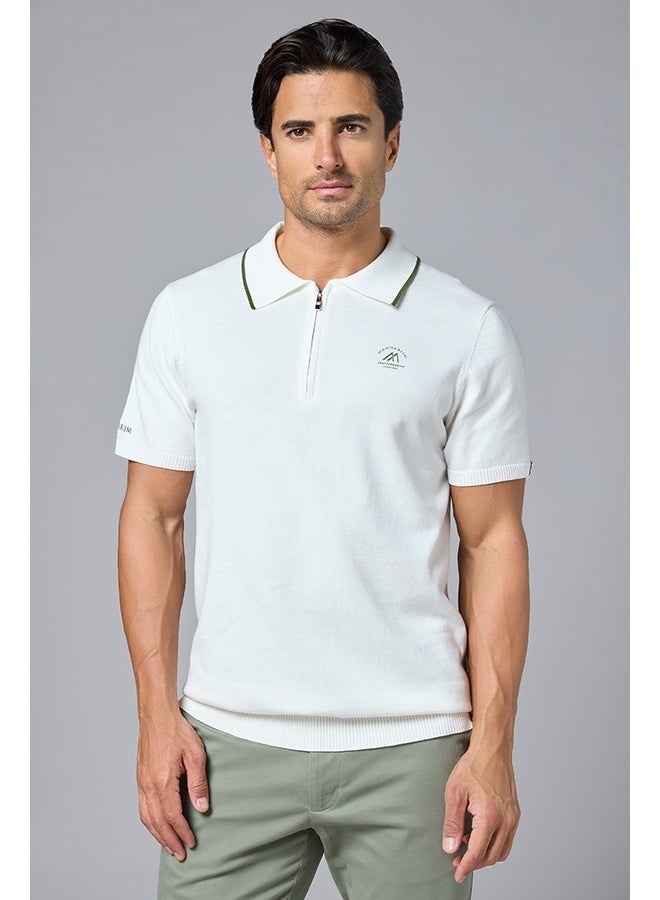 Mannerism The Snowfall White Cotton Polo with Subtle Zip Comfort Fit - Image 1