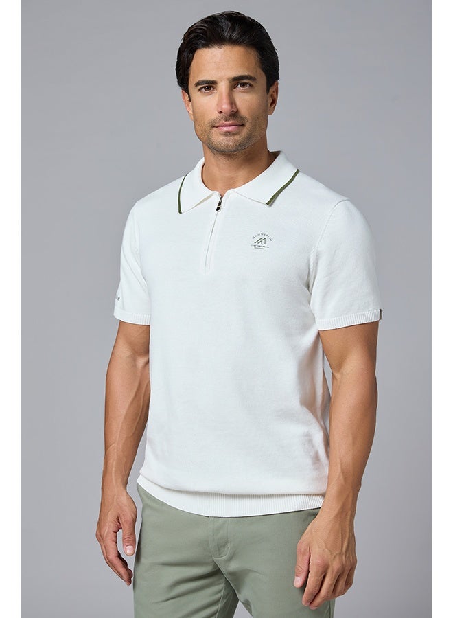 Mannerism The Snowfall White Cotton Polo with Subtle Zip Comfort Fit - Image 2