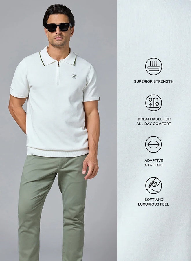 Mannerism The Snowfall White Cotton Polo with Subtle Zip Comfort Fit - Image 3