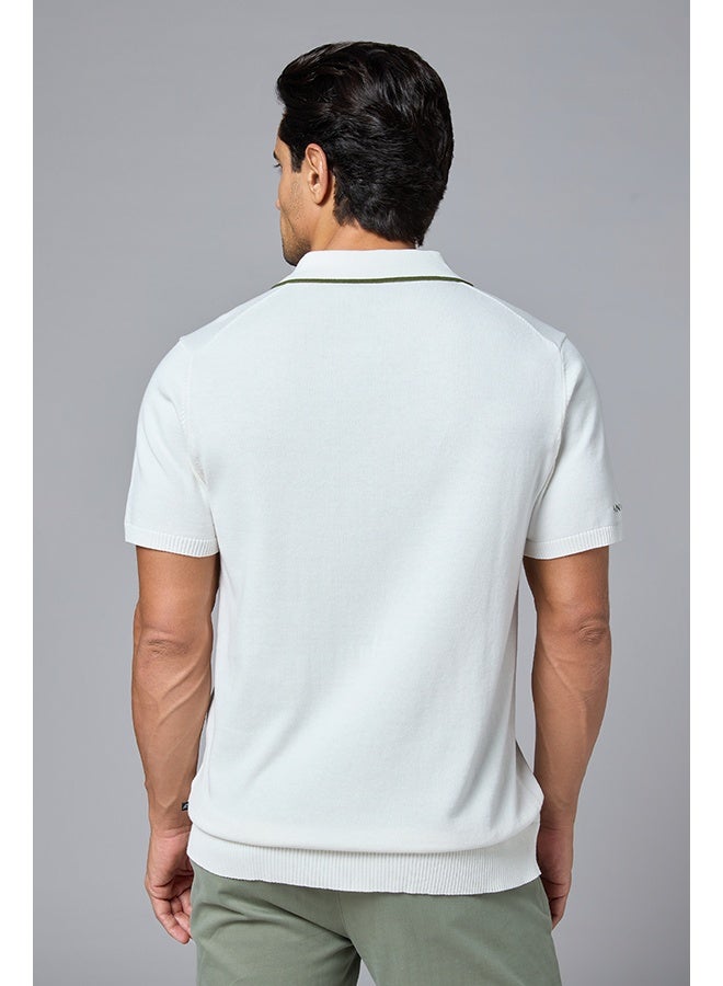 Mannerism The Snowfall White Cotton Polo with Subtle Zip Comfort Fit - Image 4