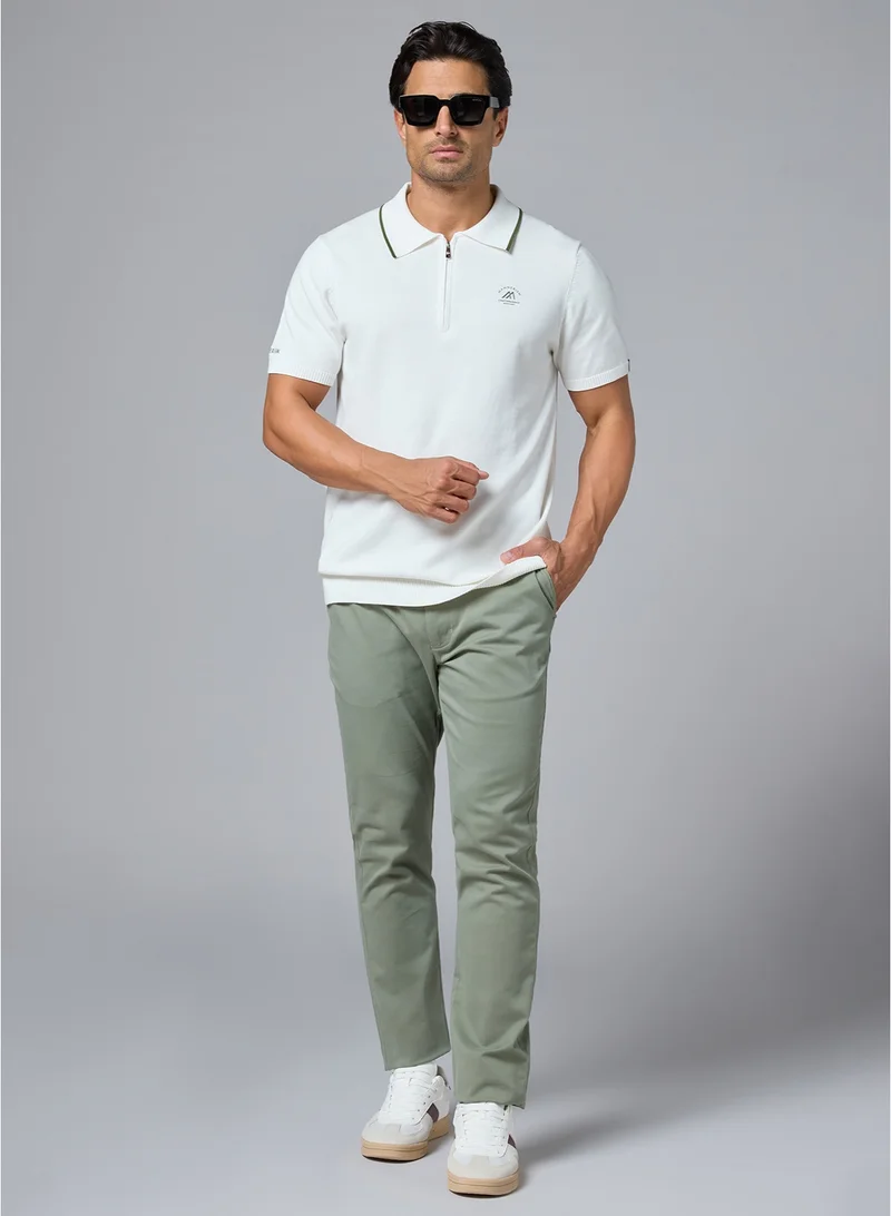 MANNERISM  The Snowfall White Cotton Polo with Subtle Zip Comfort Fit for Men | Best Price UAE