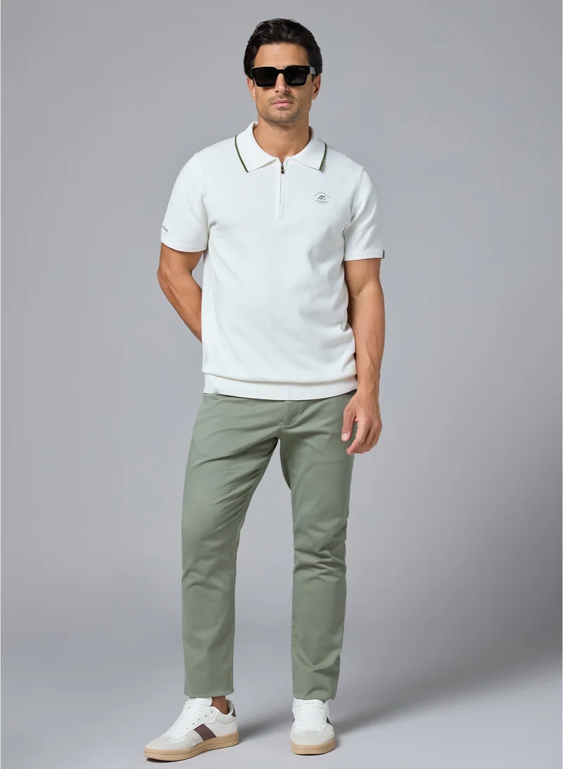MANNERISM  The Snowfall White Cotton Polo with Subtle Zip Comfort Fit for Men | Best Price UAE