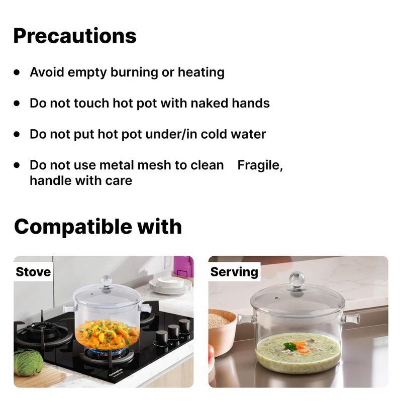 Kuber Industries Kuber Industries 1.7L Borosilicate Glass Sauce Pan with Lid & Handle | Heat Resistant Gas Stove & Induction Sauce Pan for Tea, Coffee & Milk | Boiling Handi Pot Vessel | Grey-BYE10-GRY  - Image 5