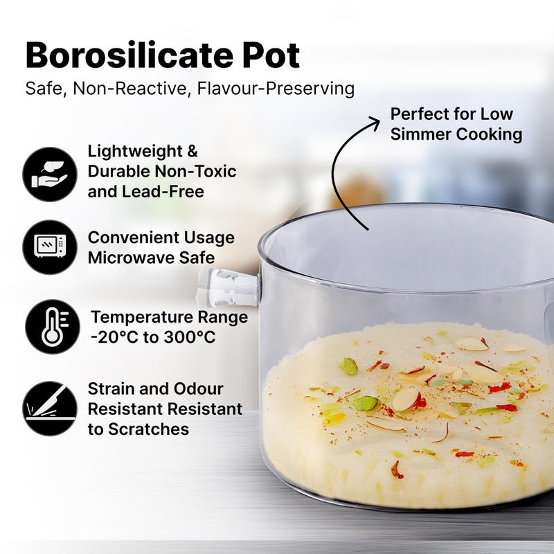 Kuber Industries Kuber Industries 1.7L Borosilicate Glass Sauce Pan with Lid & Handle | Heat Resistant Gas Stove & Induction Sauce Pan for Tea, Coffee & Milk | Boiling Handi Pot Vessel | Grey-BYE10-GRY  - Image 3