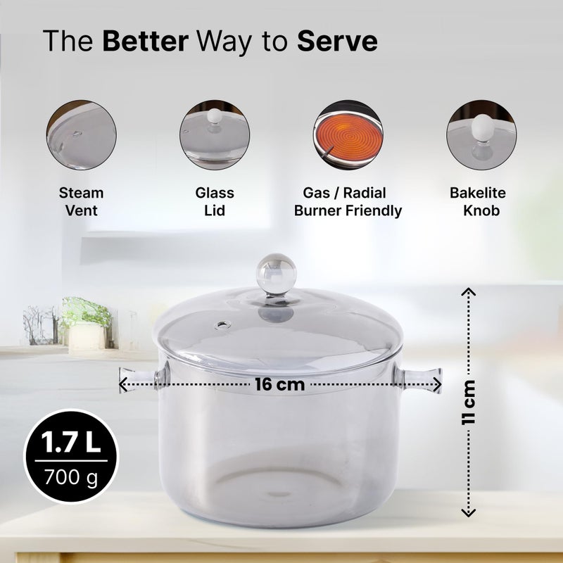 Kuber Industries Kuber Industries 1.7L Borosilicate Glass Sauce Pan with Lid & Handle | Heat Resistant Gas Stove & Induction Sauce Pan for Tea, Coffee & Milk | Boiling Handi Pot Vessel | Grey-BYE10-GRY  - Image 4