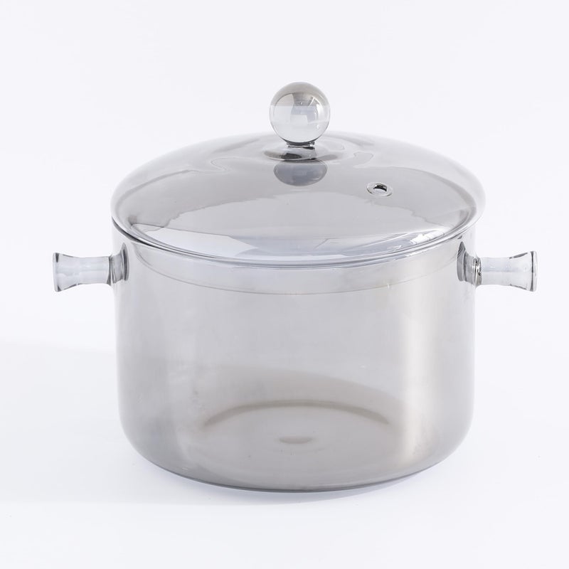 Kuber Industries Kuber Industries 1.7L Borosilicate Glass Sauce Pan with Lid & Handle | Heat Resistant Gas Stove & Induction Sauce Pan for Tea, Coffee & Milk | Boiling Handi Pot Vessel | Grey-BYE10-GRY  - Image 2